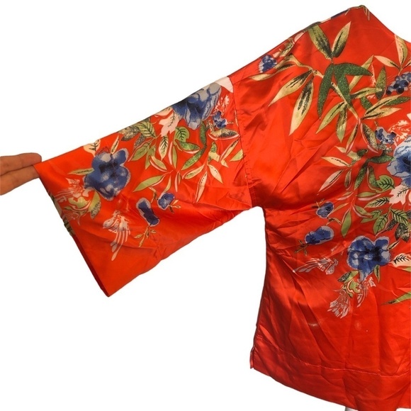 SOFT SURROUNDINGS Blouse Women's Oversized Medium Orange Blue Floral Wide Sleeve - Picture 5 of 10